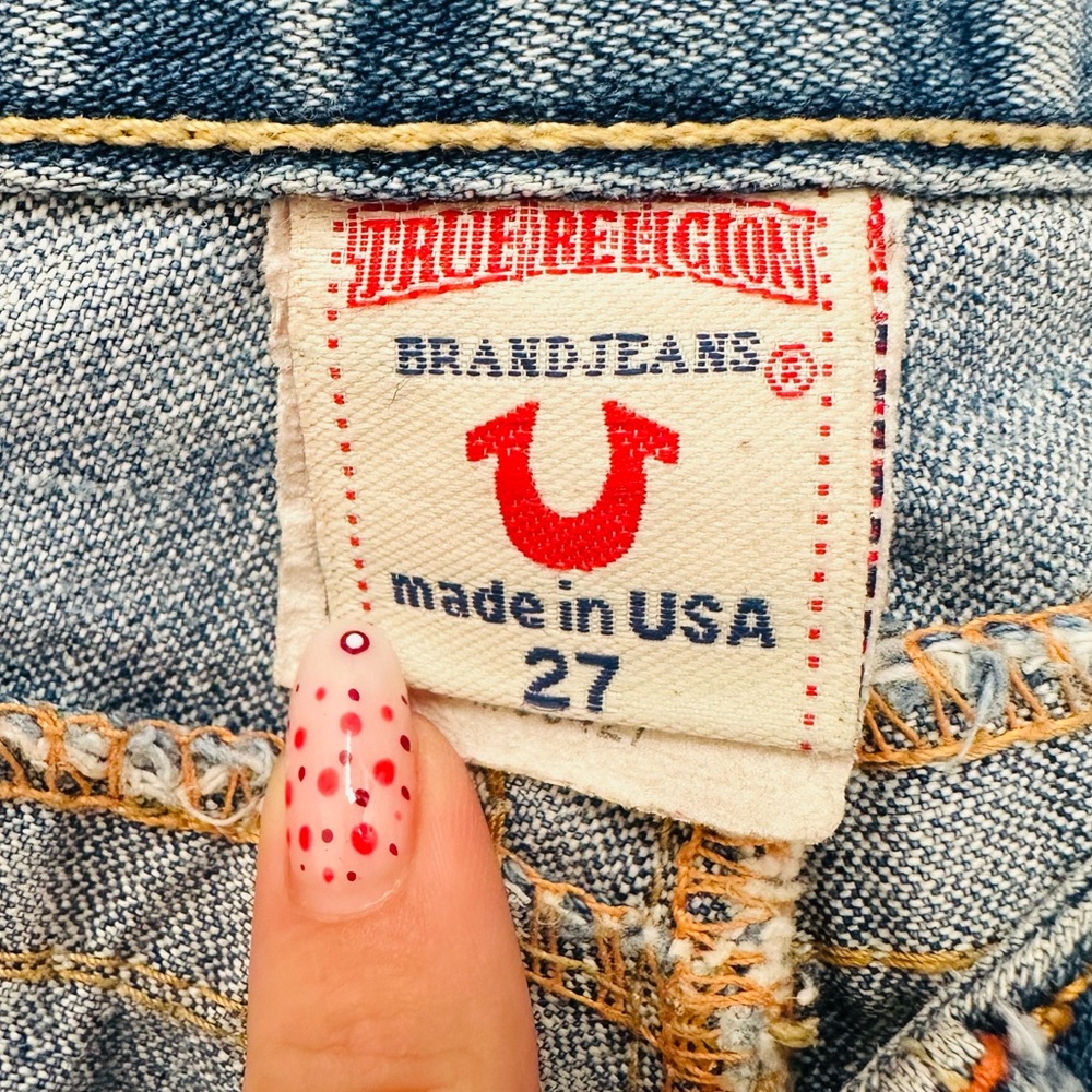 True Religion Low Rise Vintage Boho Patchwork Skinny Distressed Blue Jeans - Picture 15 of 16